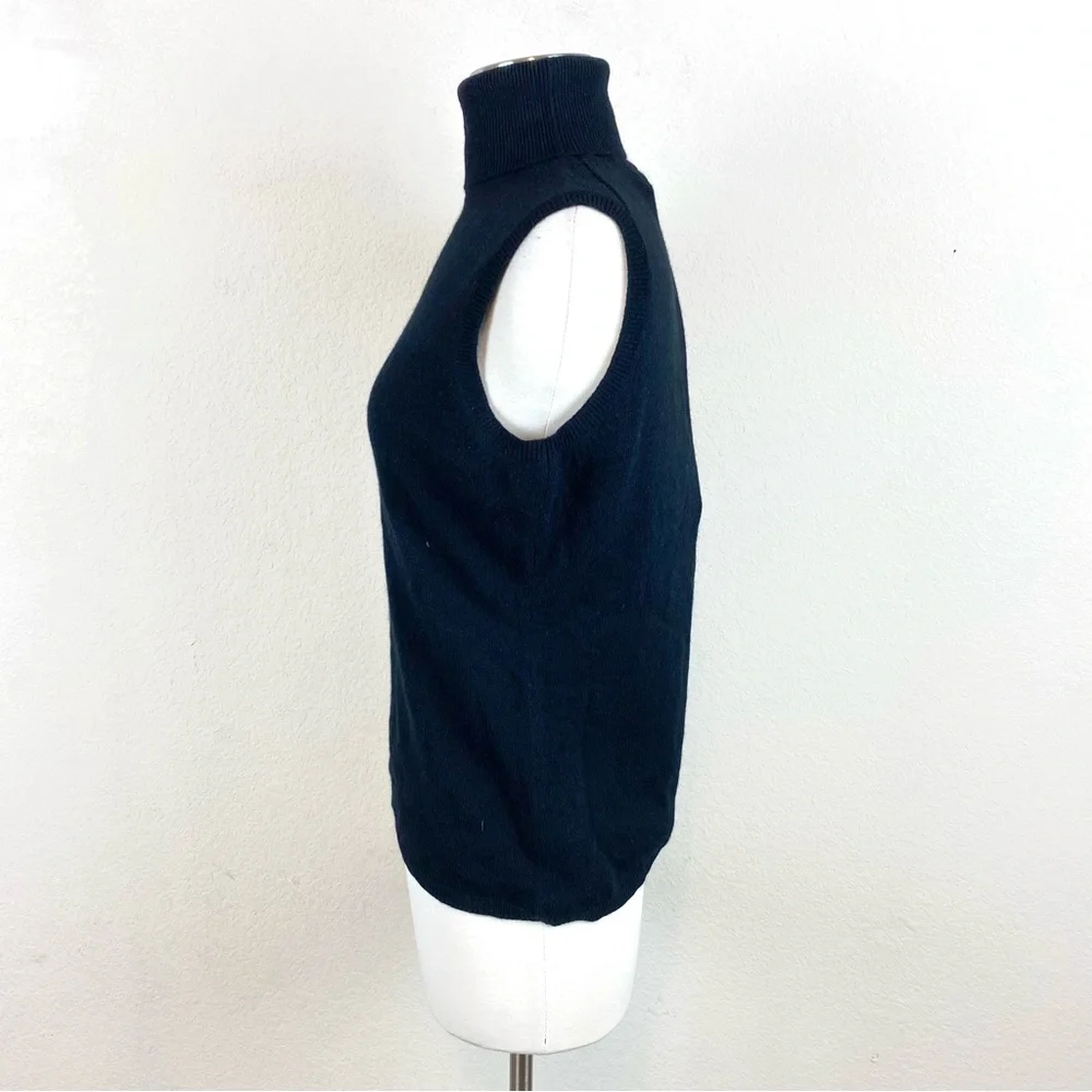 Cashmere Cut Off Sleeves Turtleneck Black Sweater - Picture 2 of 8